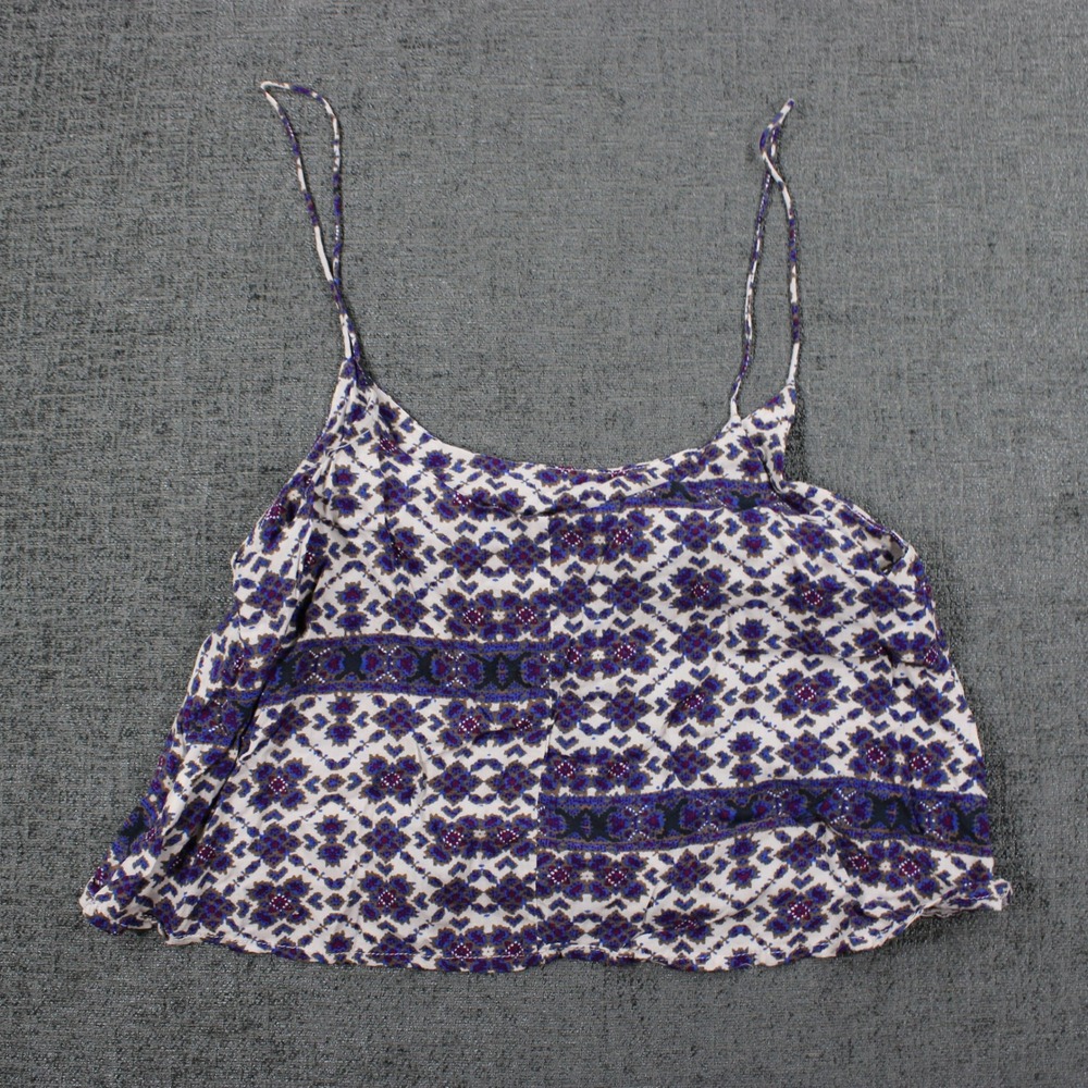Brandy Melville Blue Purple Geometric Medallion Print Rayon Cami Crop Top OS